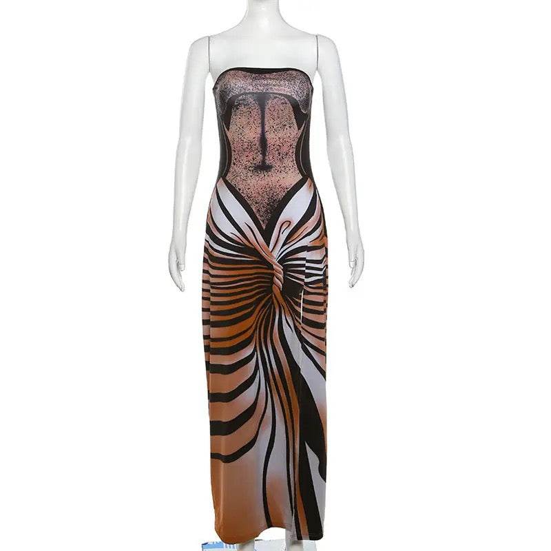 Leopard Print Camisole Strapless Vestido - REBECATHELABEL