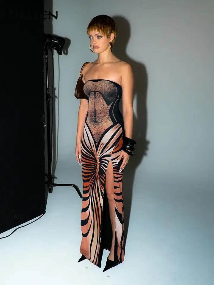 Leopard Print Camisole Strapless Vestido - REBECATHELABEL