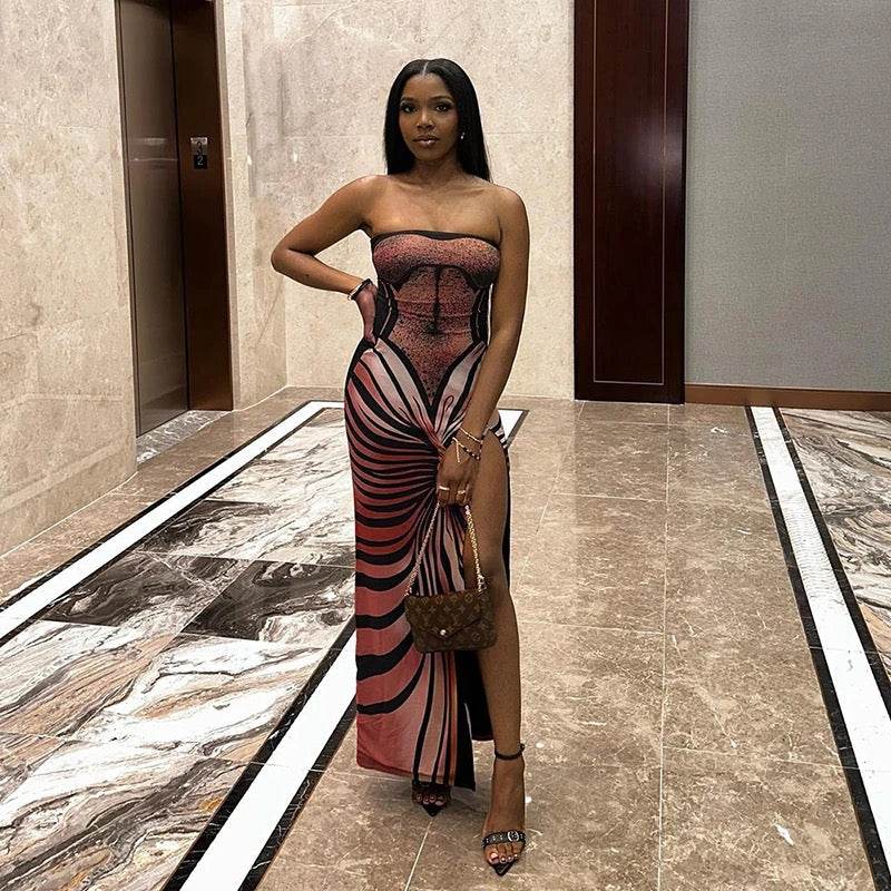 Leopard Print Camisole Strapless Vestido - REBECATHELABEL