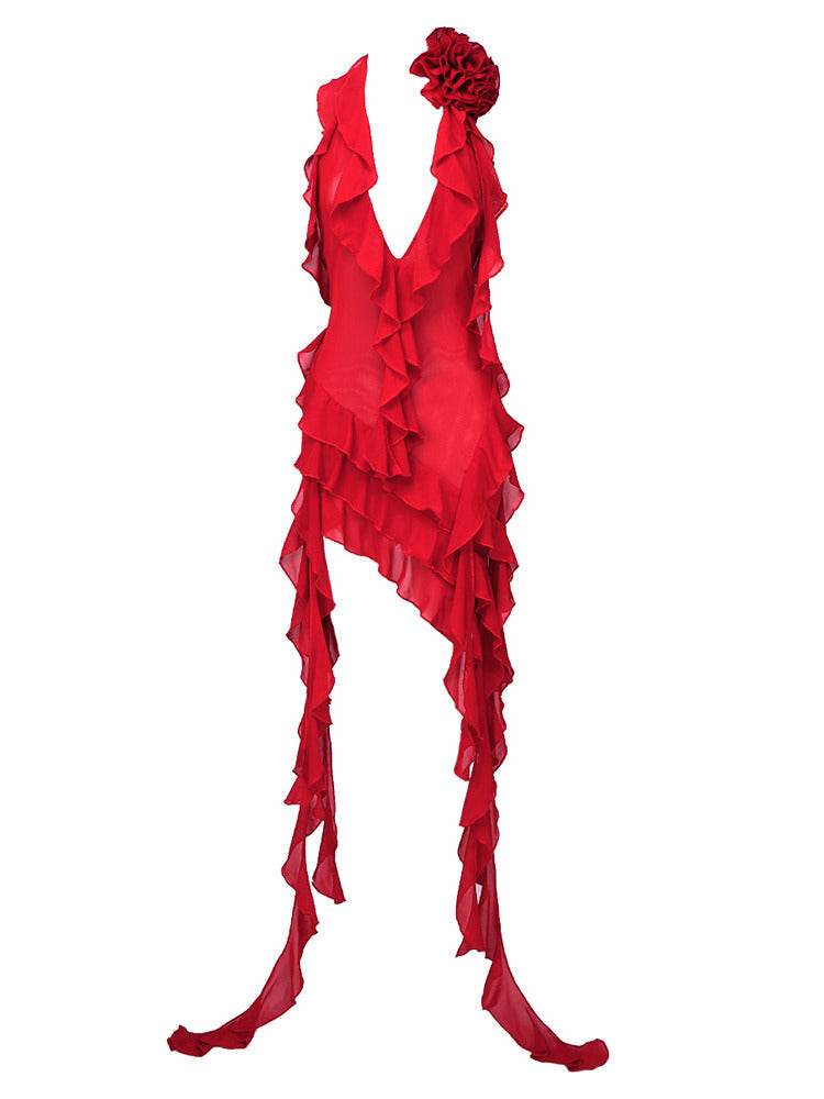 Light Transparent Irregular Ruffle Dress - REBECATHELABEL