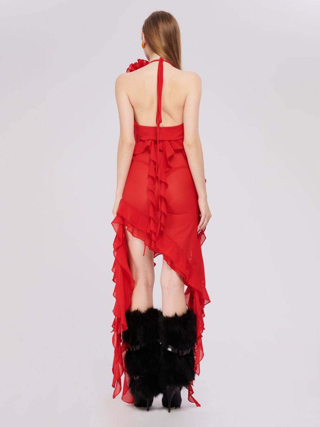 Light Transparent Irregular Ruffle Dress - REBECATHELABEL