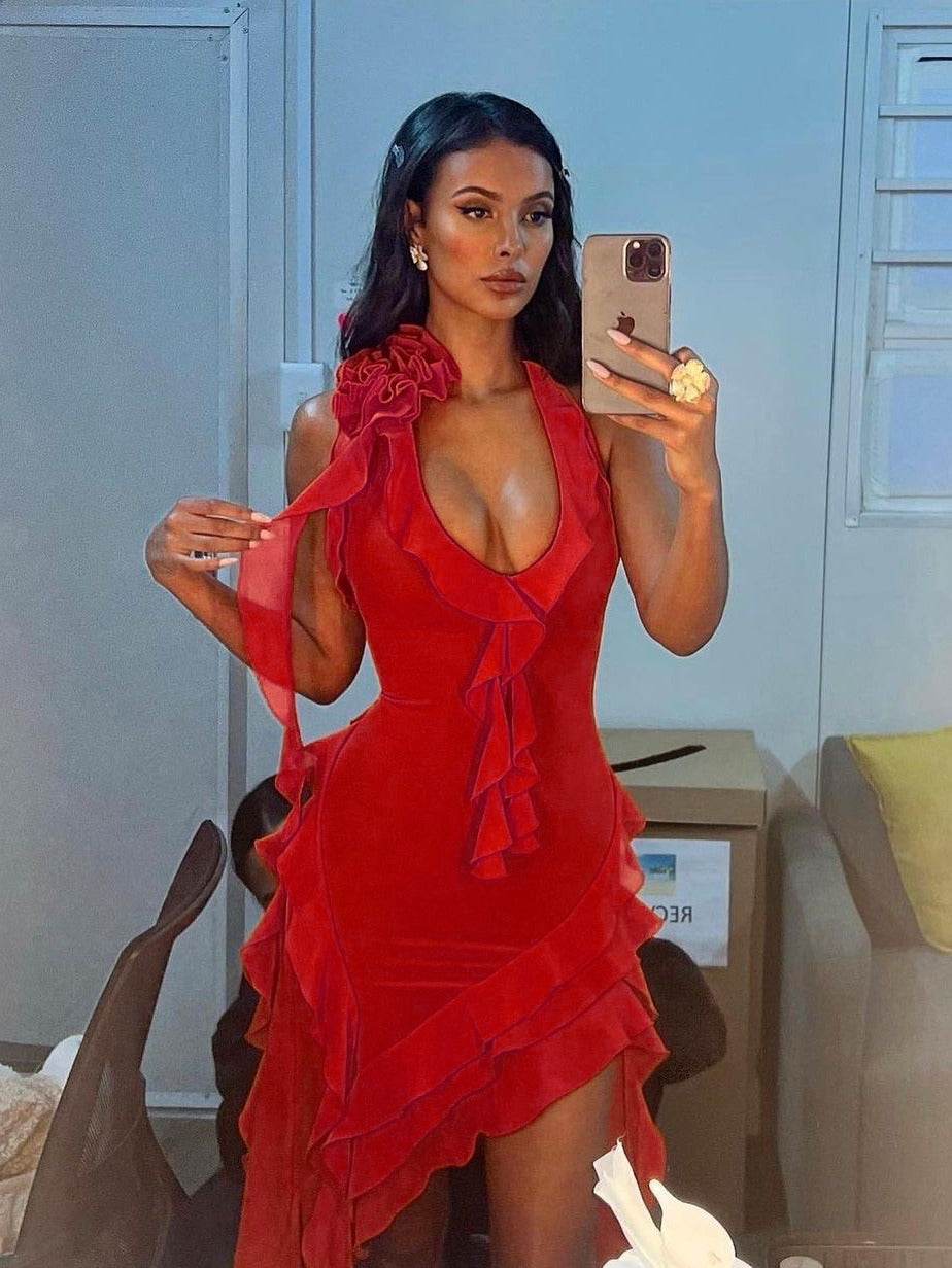 Light Transparent Irregular Ruffle Dress - REBECATHELABEL