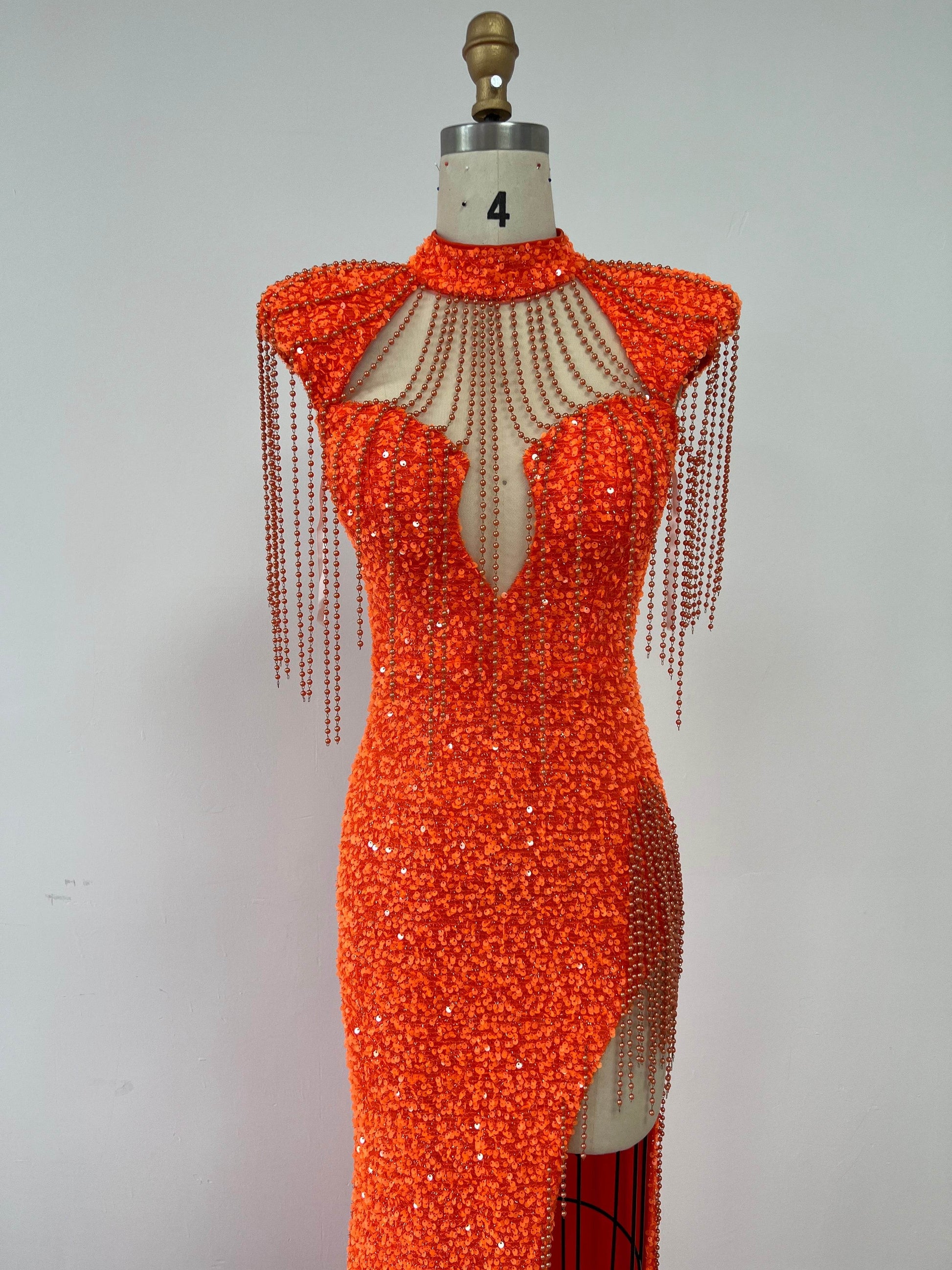 Long Orange Dress floor length dress - REBECATHELABEL
