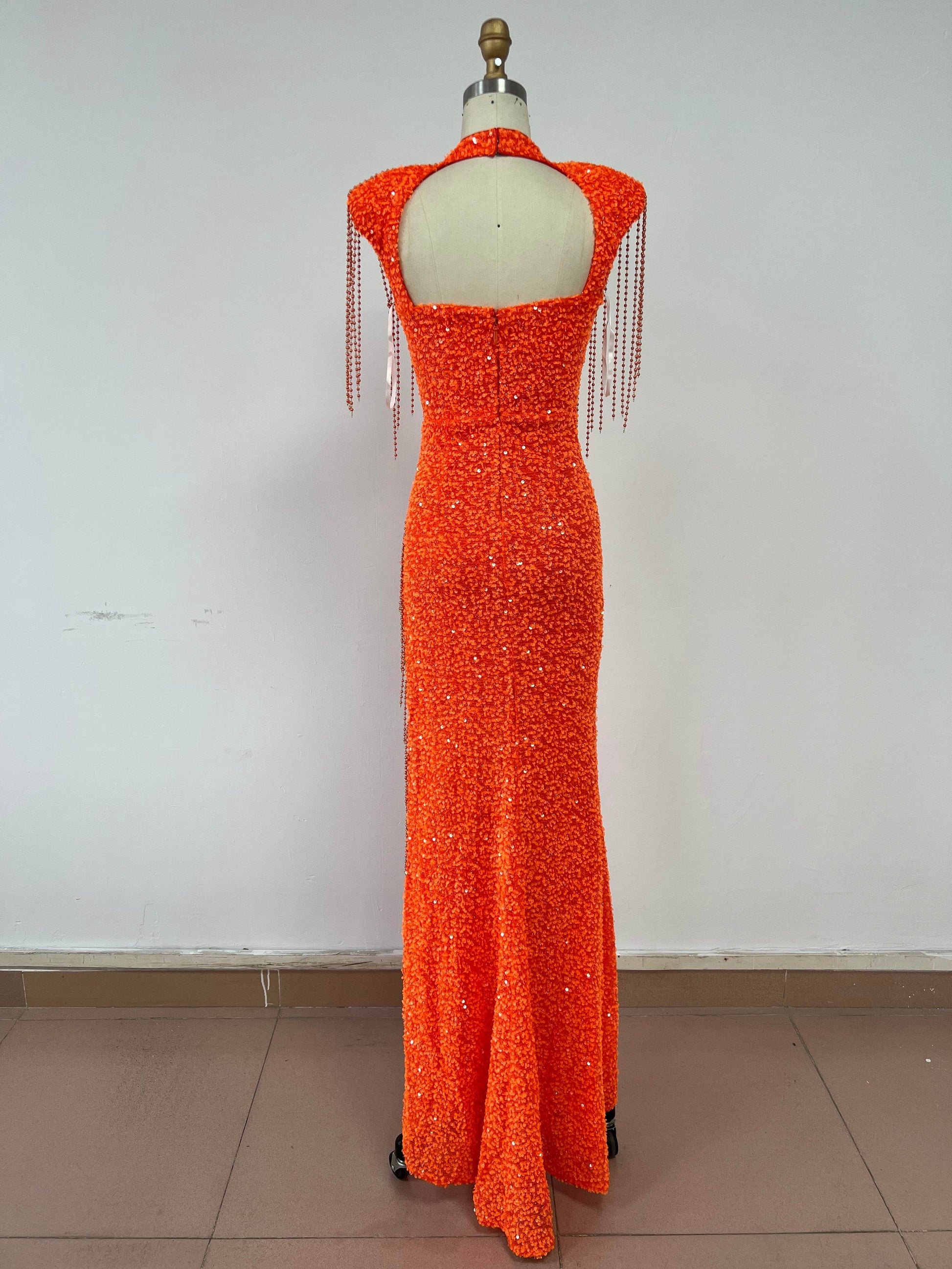 Long Orange Dress floor length dress - REBECATHELABEL