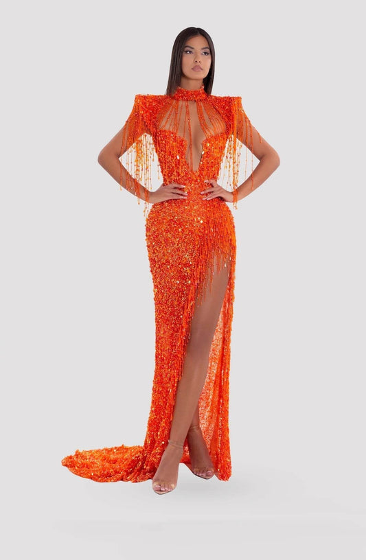 Long Orange Dress floor length dress - REBECATHELABEL