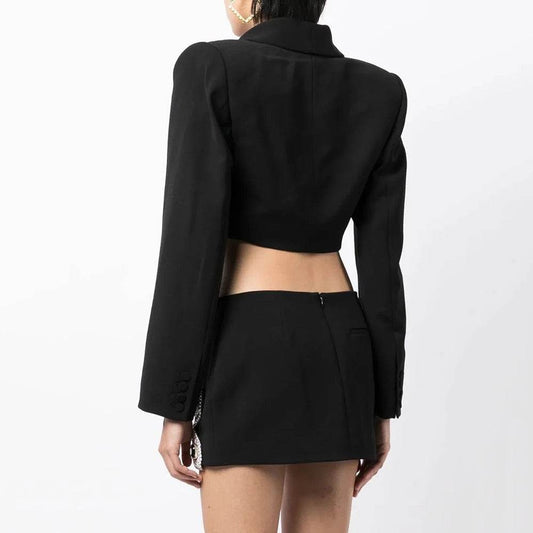 Long Sleeve Butterfly Diamond Short Skirt Set - REBECATHELABEL