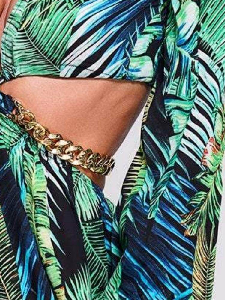 Long Sleeve Cutout Chain Patchwork Long Dress - REBECATHELABEL