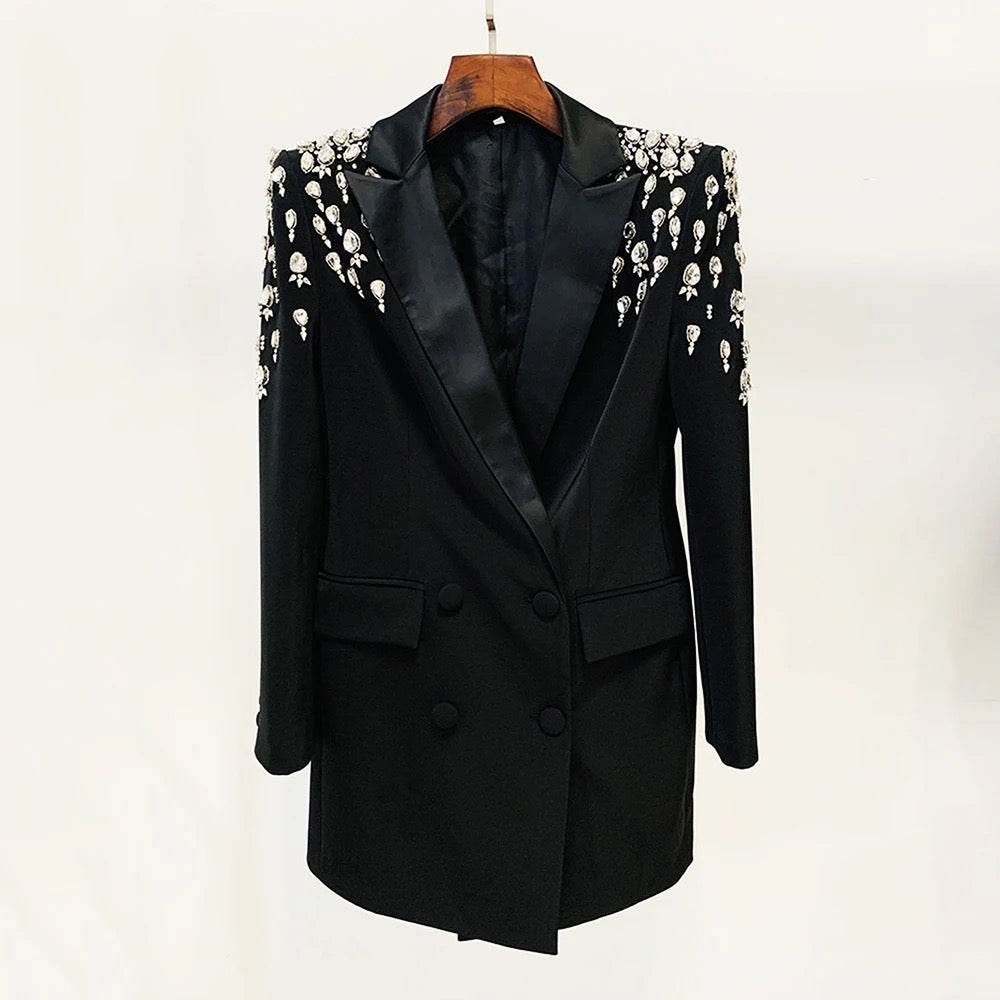 Long Sleeve Luxury Diamond Sexy V-Neck blazer - REBECATHELABEL