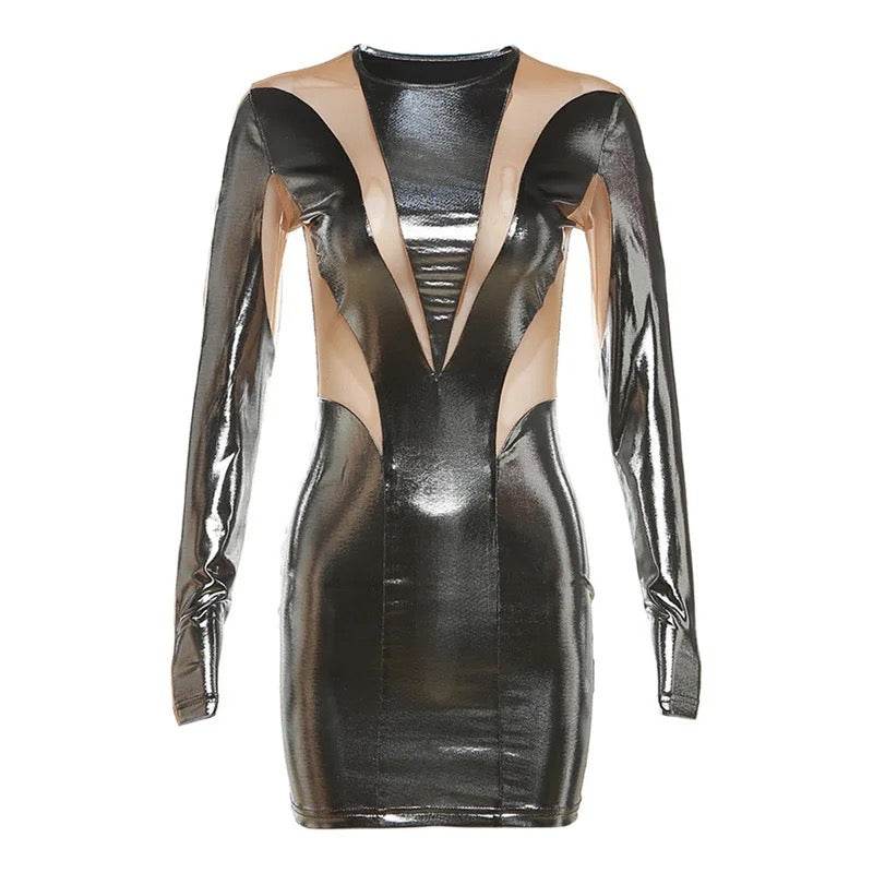 Long Sleeve Mesh Bodycon Mini Dress - REBECATHELABEL