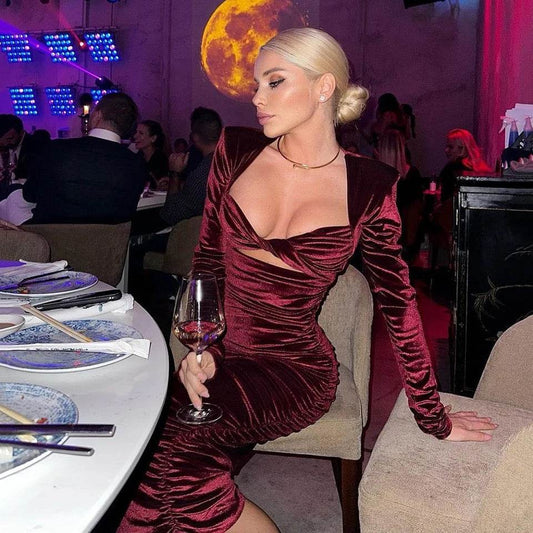 Long Sleeve Pleated Midi Dress - REBECATHELABEL