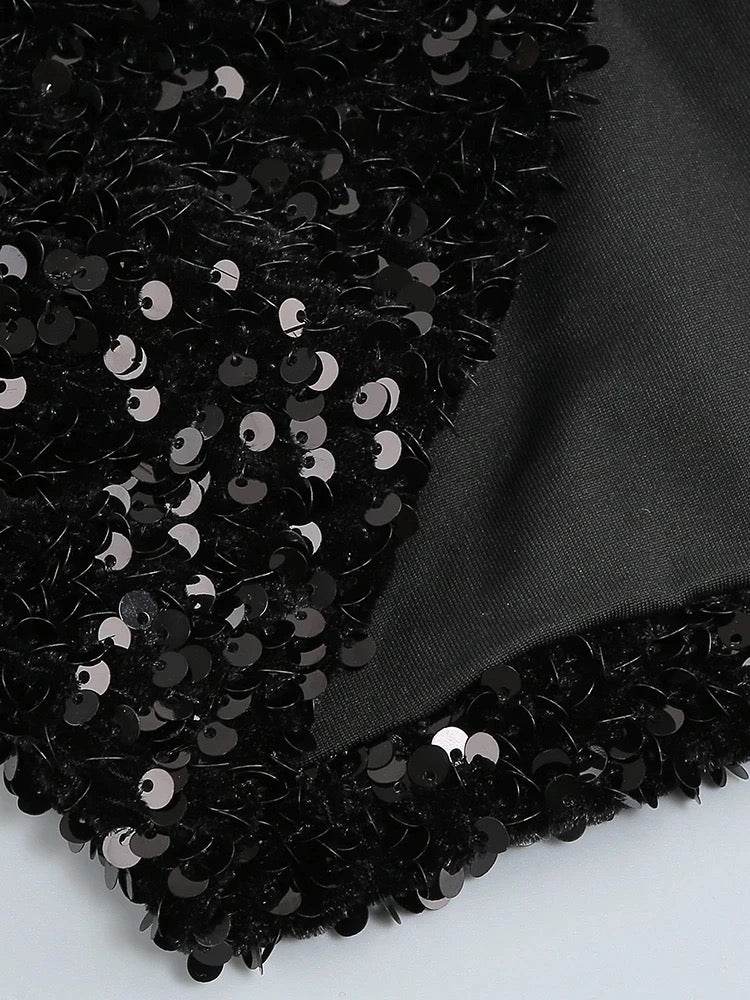 Long Sleeve Sequin Dress Off Shoulder Diamond Tight Mini Dress - REBECATHELABEL