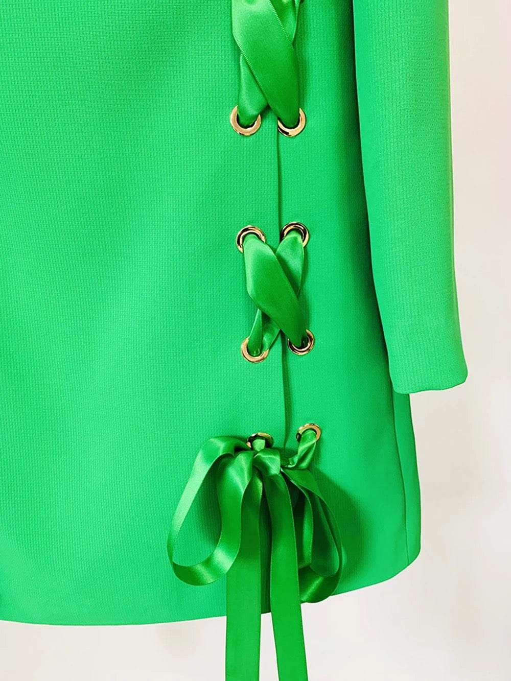 Long sleeved Cross Tied Slim Fit Mini Dress - REBECATHELABEL