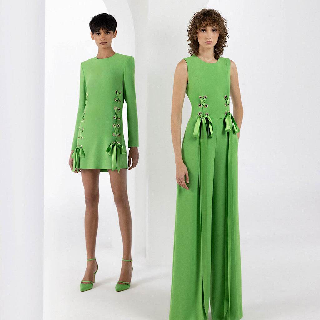 Long sleeved Cross Tied Slim Fit Mini Dress - REBECATHELABEL