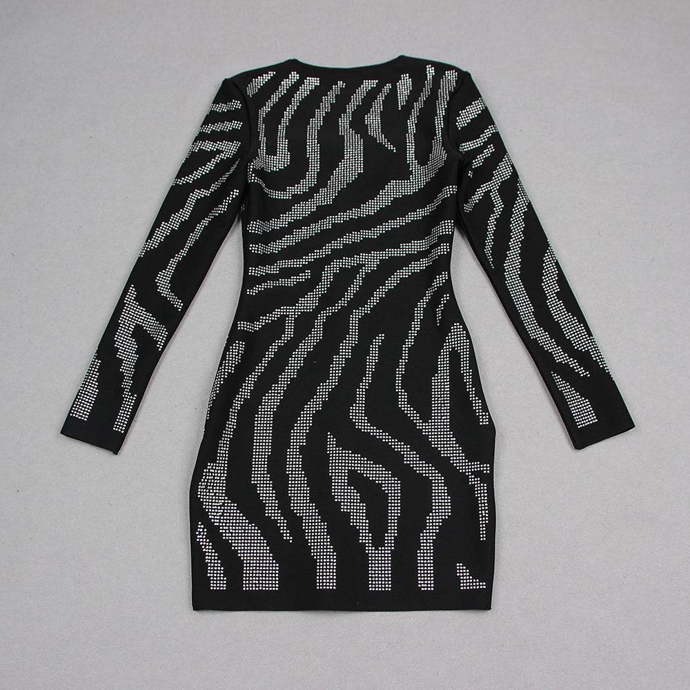 Long sleeved Square Neck Diamond Tight Mini Bandage Dress - REBECATHELABEL