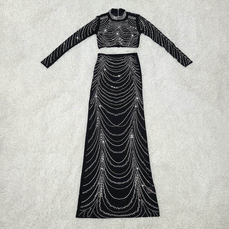 Lorine rhinestone skirt set - REBECATHELABEL