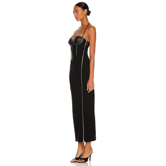 Lulu Wrapped Chest Zipper Long Dress - REBECATHELABEL