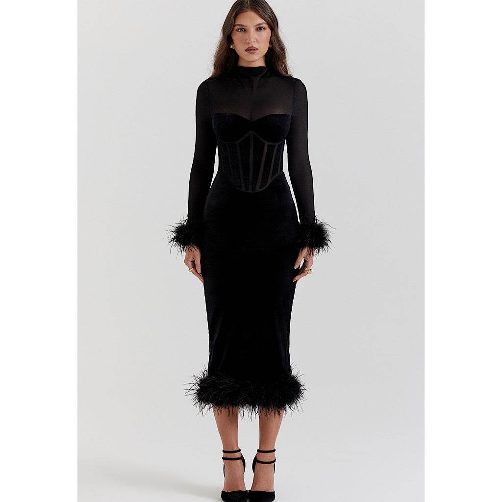 Lulu feather midi dress - REBECATHELABEL