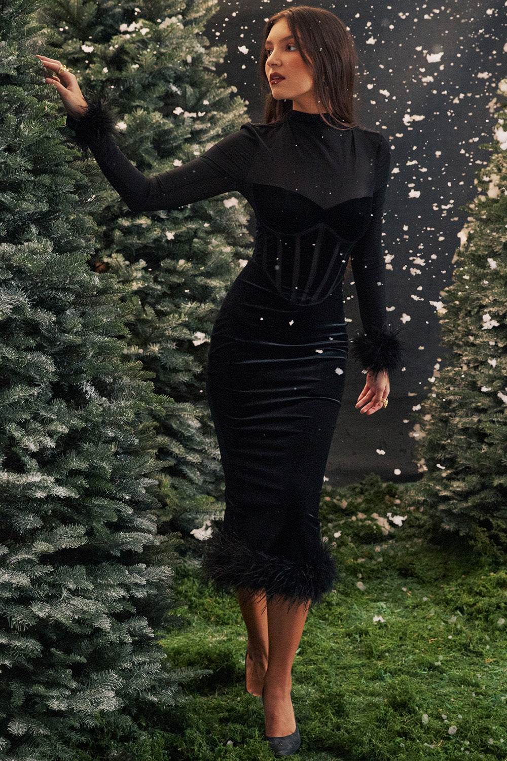 Lulu feather midi dress - REBECATHELABEL