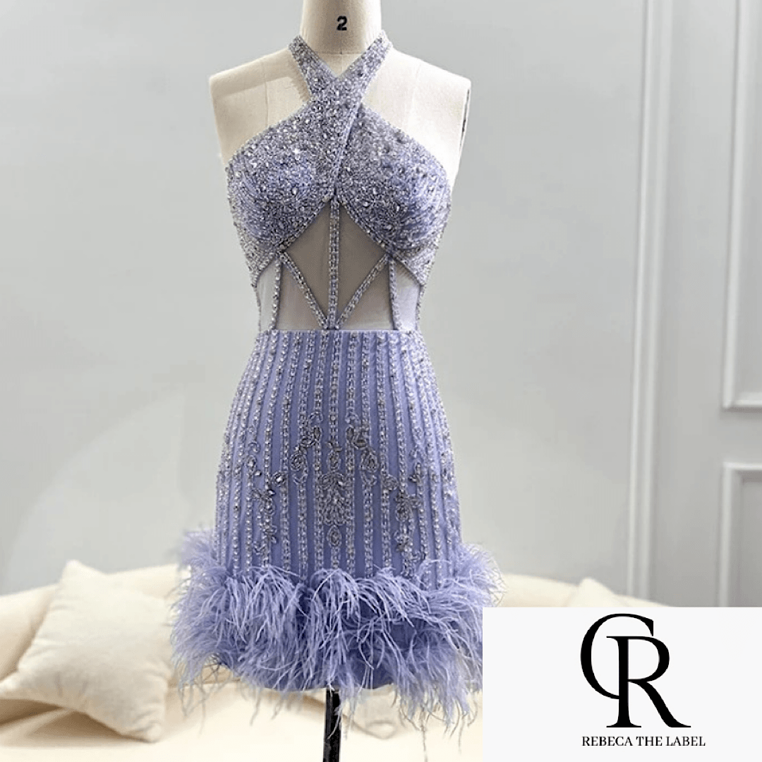 Mermaid Halter Off Shoulder Short Cocktail Dress - REBECATHELABEL