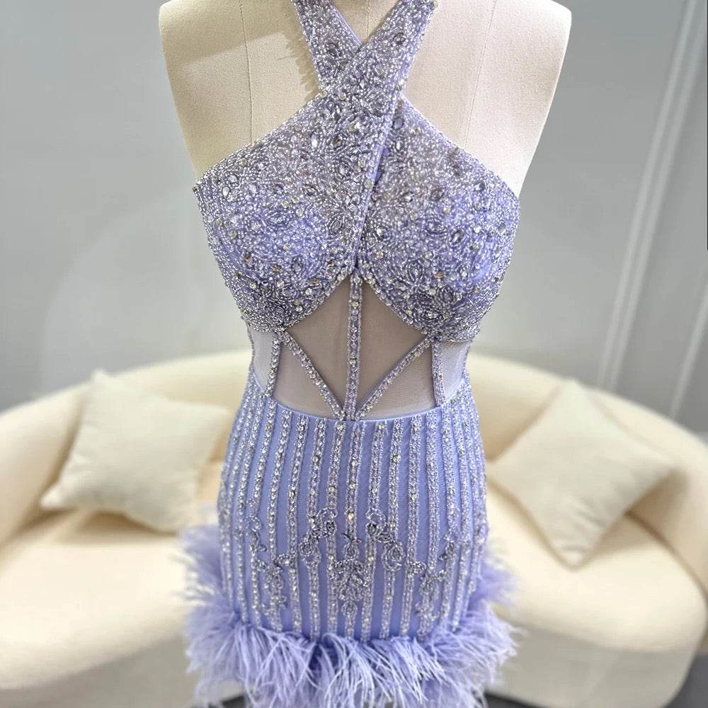 Mermaid Halter Off Shoulder Short Cocktail Dress - REBECATHELABEL