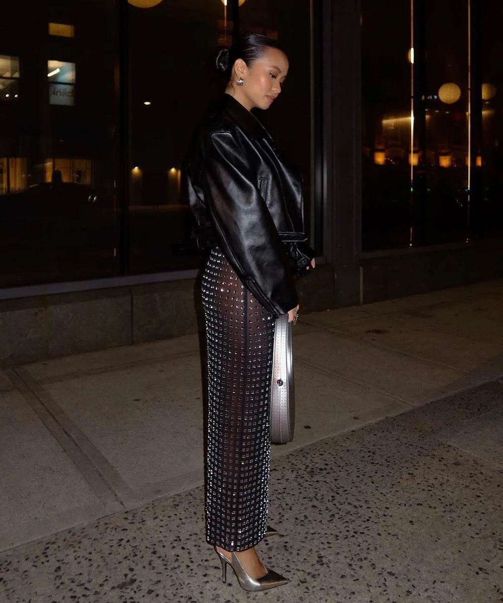 Mesh Black Sparkling Diamond skirt - REBECATHELABEL