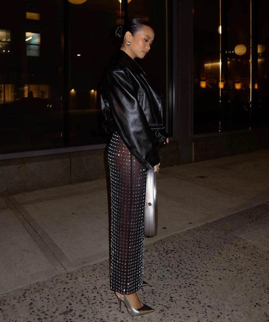 Mesh Black Sparkling Diamond skirt - REBECATHELABEL