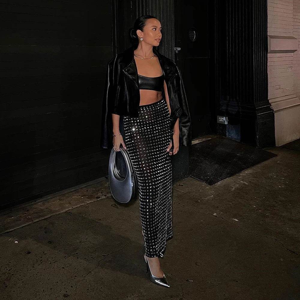 Mesh Black Sparkling Diamond skirt - REBECATHELABEL