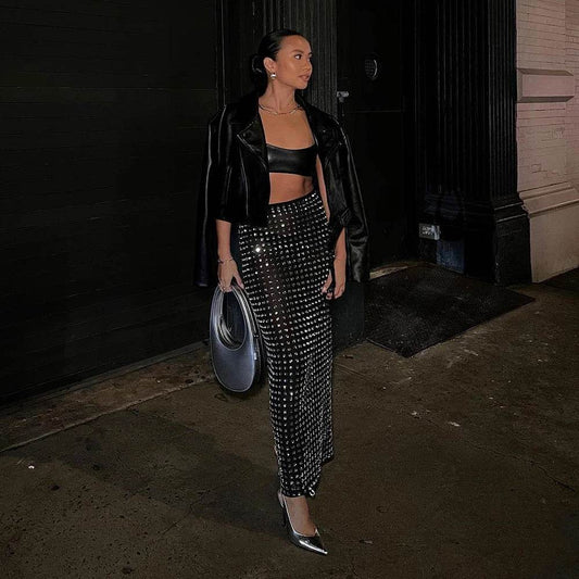 Mesh Black Sparkling Diamond skirt - REBECATHELABEL