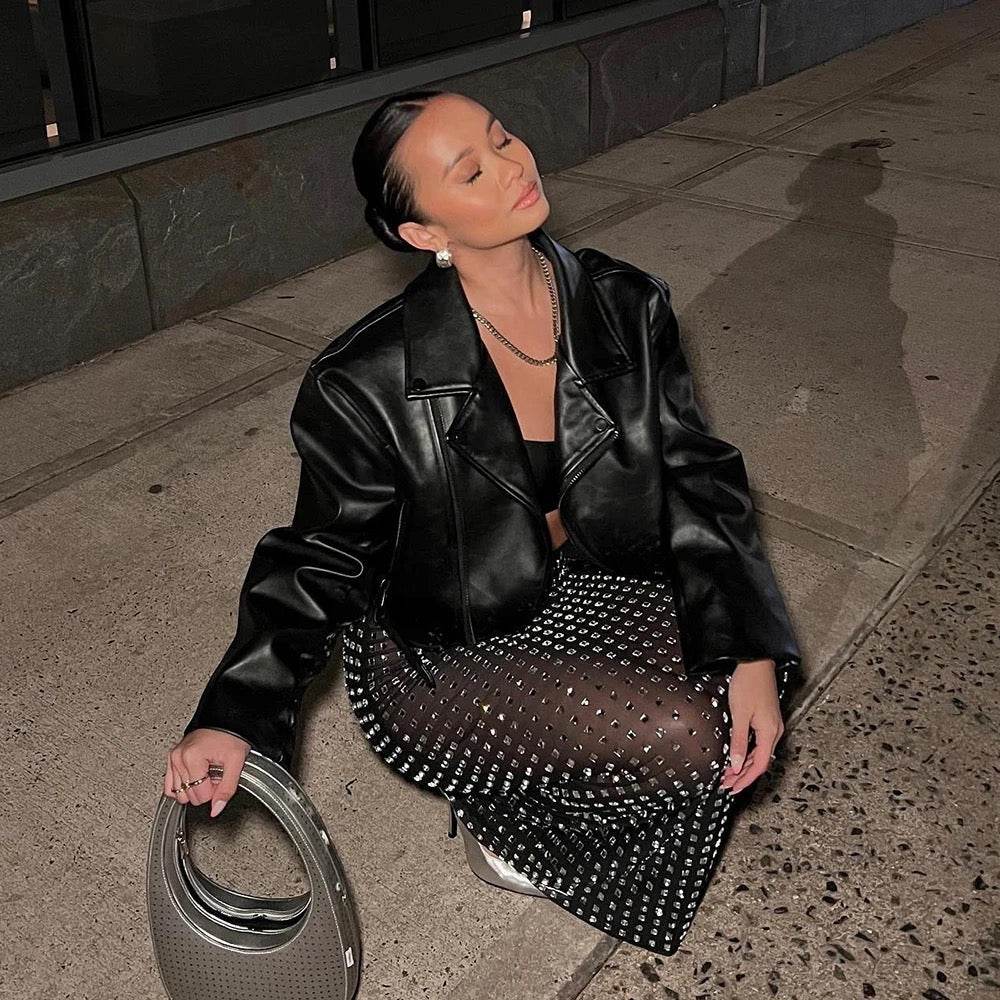 Mesh Black Sparkling Diamond skirt - REBECATHELABEL