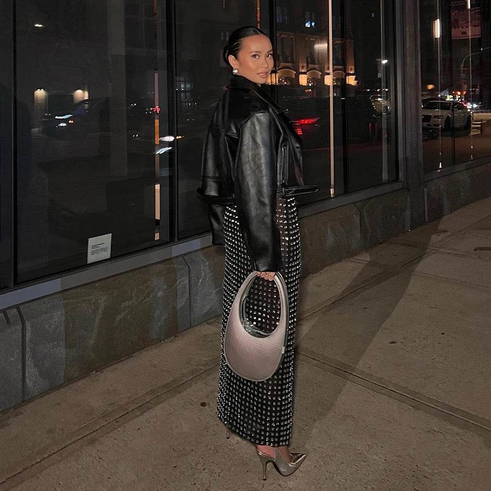 Mesh Black Sparkling Diamond skirt - REBECATHELABEL