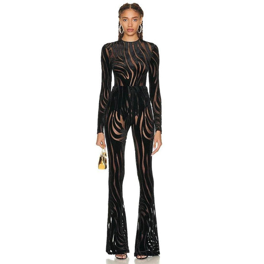 Mesh Black Stripe Pattern Pants 2-piece set - REBECATHELABEL