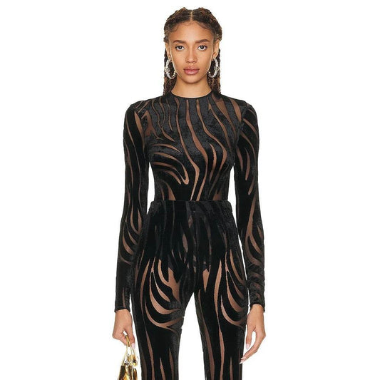 Mesh Black Stripe Pattern Pants 2-piece set - REBECATHELABEL