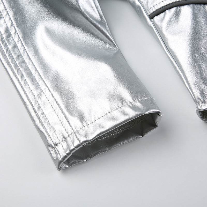 Metallic Coated Fabric Hipster Reflective Leather Jacket - REBECATHELABEL