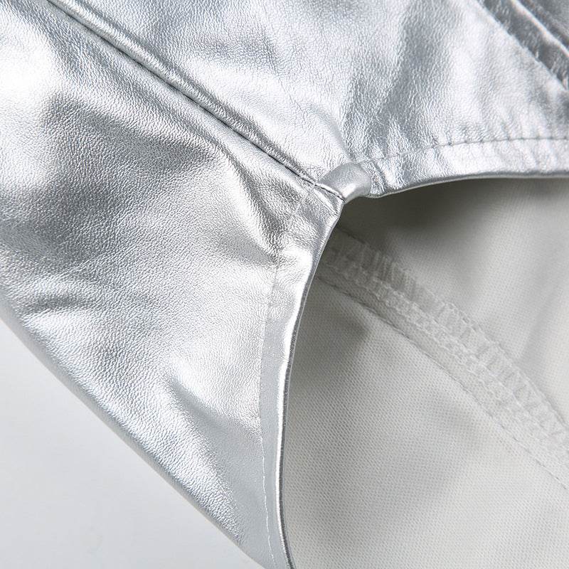 Metallic Coated Fabric Hipster Reflective Leather Jacket - REBECATHELABEL