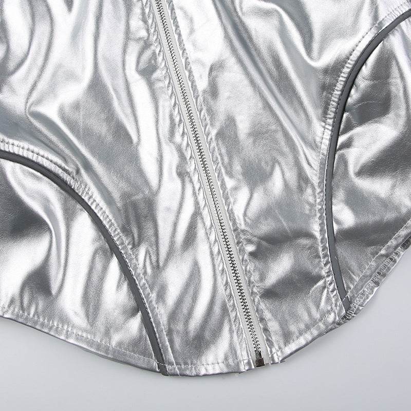 Metallic Coated Fabric Hipster Reflective Leather Jacket - REBECATHELABEL