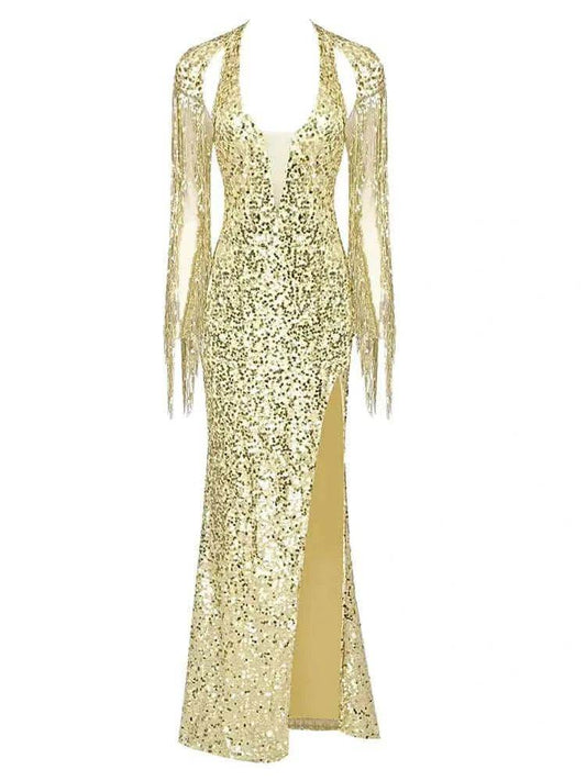 Milan Sequined Tassel Evening Dress - REBECATHELABEL