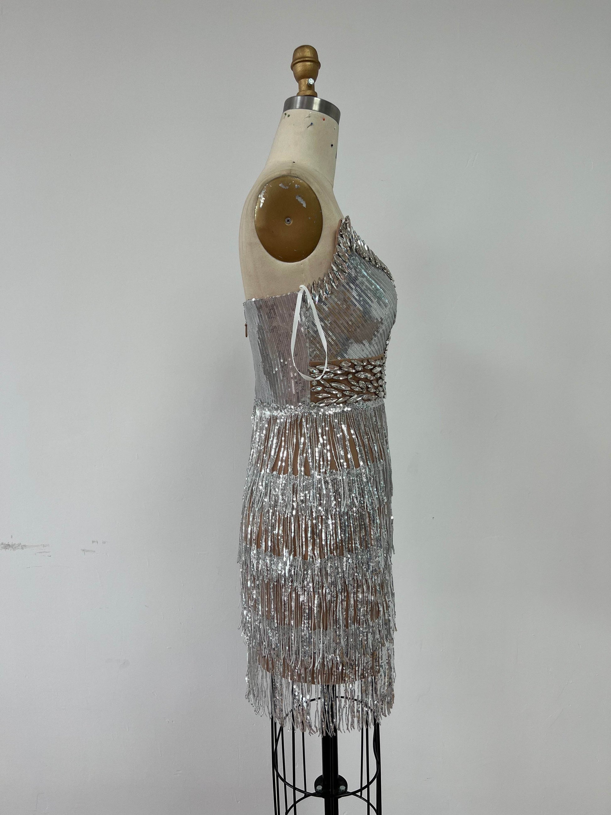 Mini Sleeveless Silver Dress - REBECATHELABEL