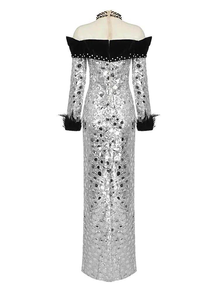 Natali Embellished Plunge Split Gown - REBECATHELABEL