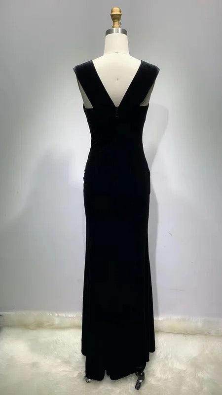 Neckline Heart Rhinestone High Slit Elegant dress - REBECATHELABEL