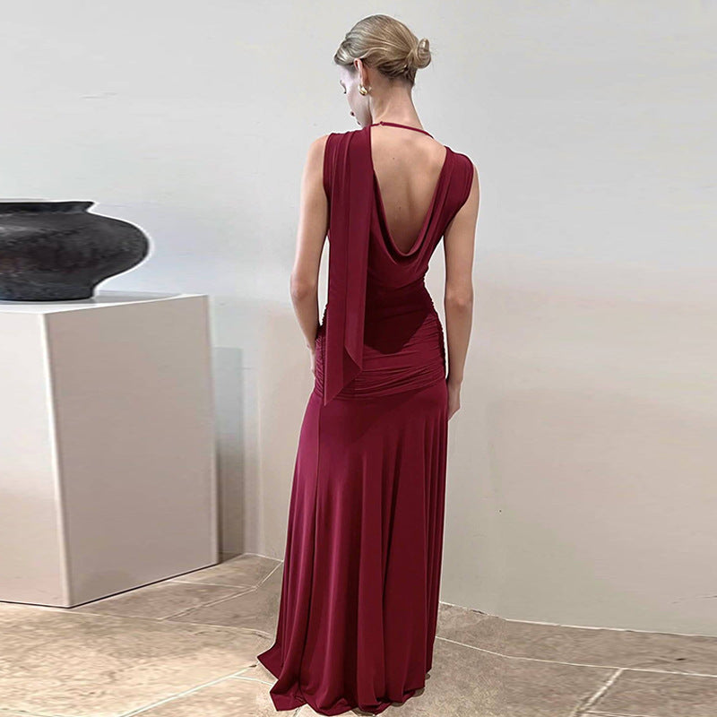 Women Clothing Winter Sexy Backless Gauzy Slim Fit Patchwork Tied Dress Women