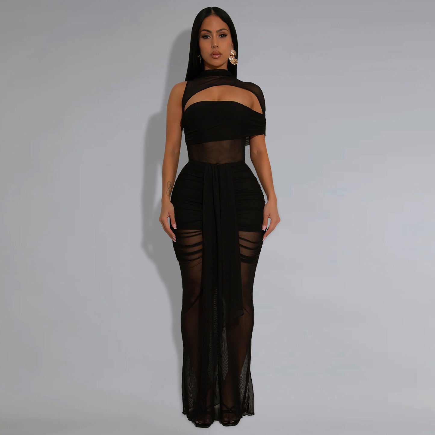 Sheer Mesh Arm Covering Dress