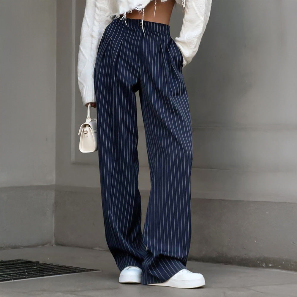 Straight Striped Work Pant Wide Leg Pants Loose Office Work Pant
