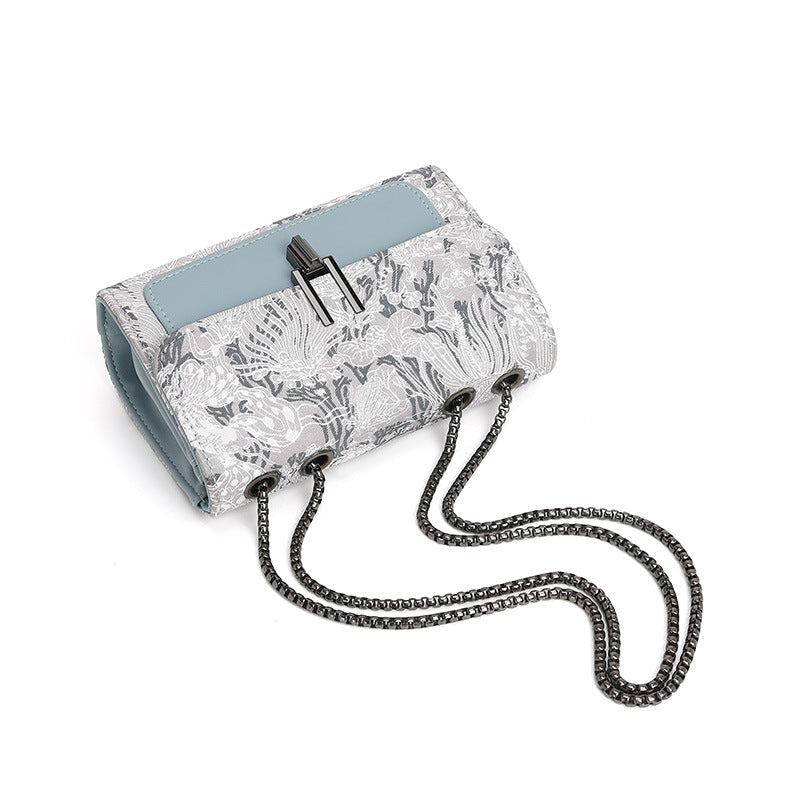 Crossbody Bag Embroidered Daily Small Square Bag Double Layer Chain Shoulder Underarm Bag