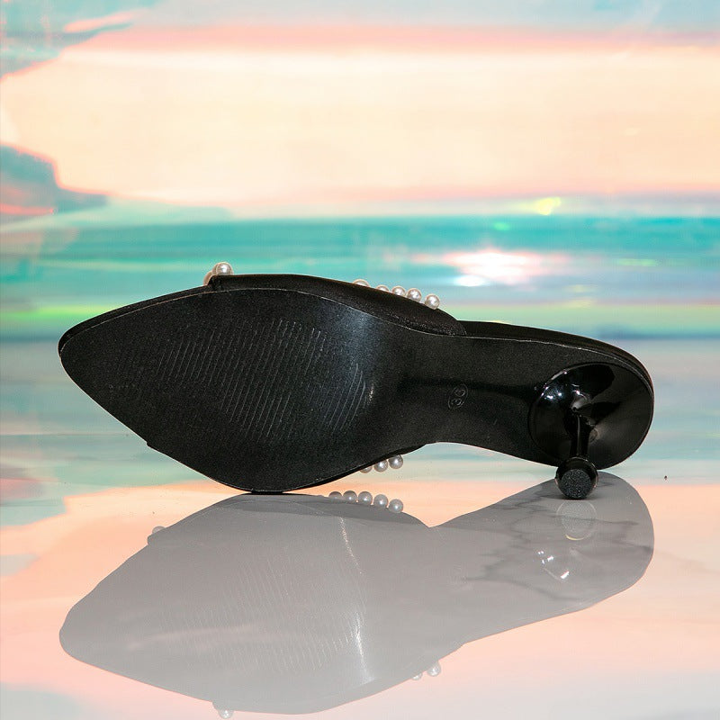 Pearl Stiletto Sandals  All Match High Heel Open Toe Sandals