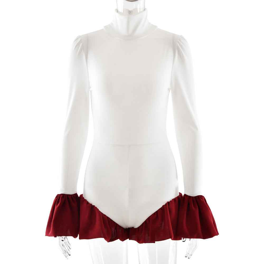 Bell Sleeve Sexy Stitching Sexy Slim Jumpsuit