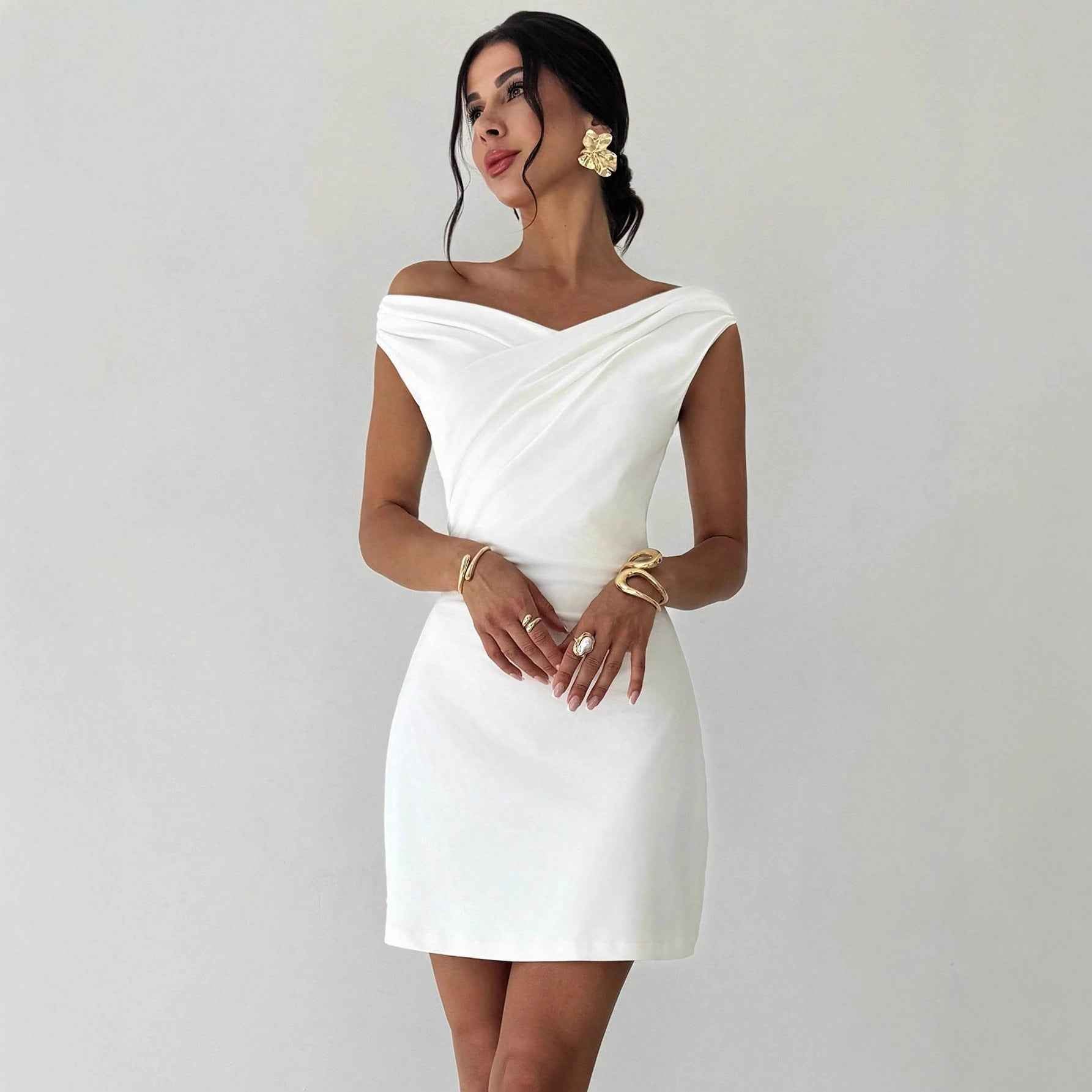 Irregular Collar Stitching Sleeveless Double Layer Slim Dress