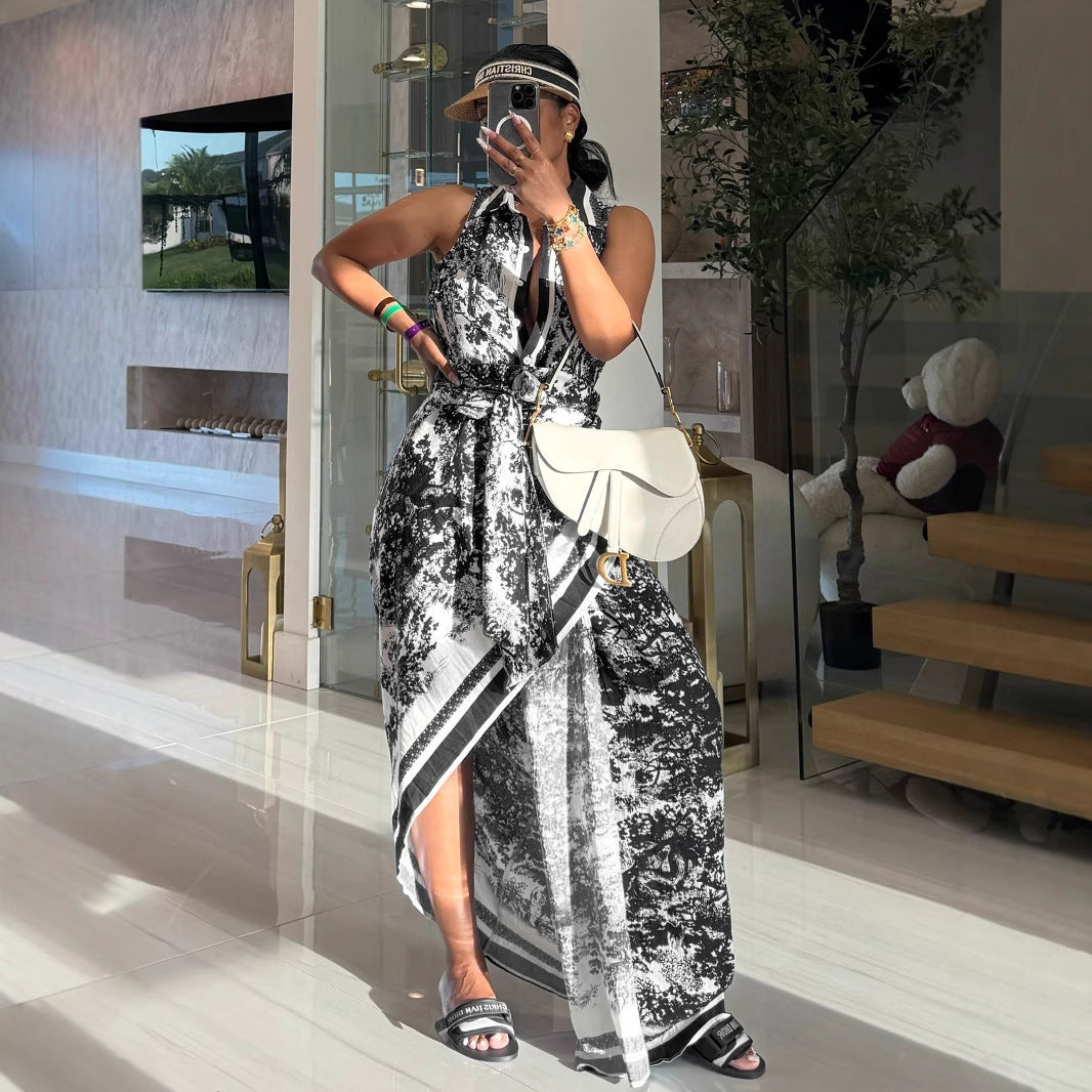 High Split Elegant Bohemian Dress Containing Belt