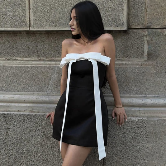 Butterfly Lace up Tube Top Sheath Dress