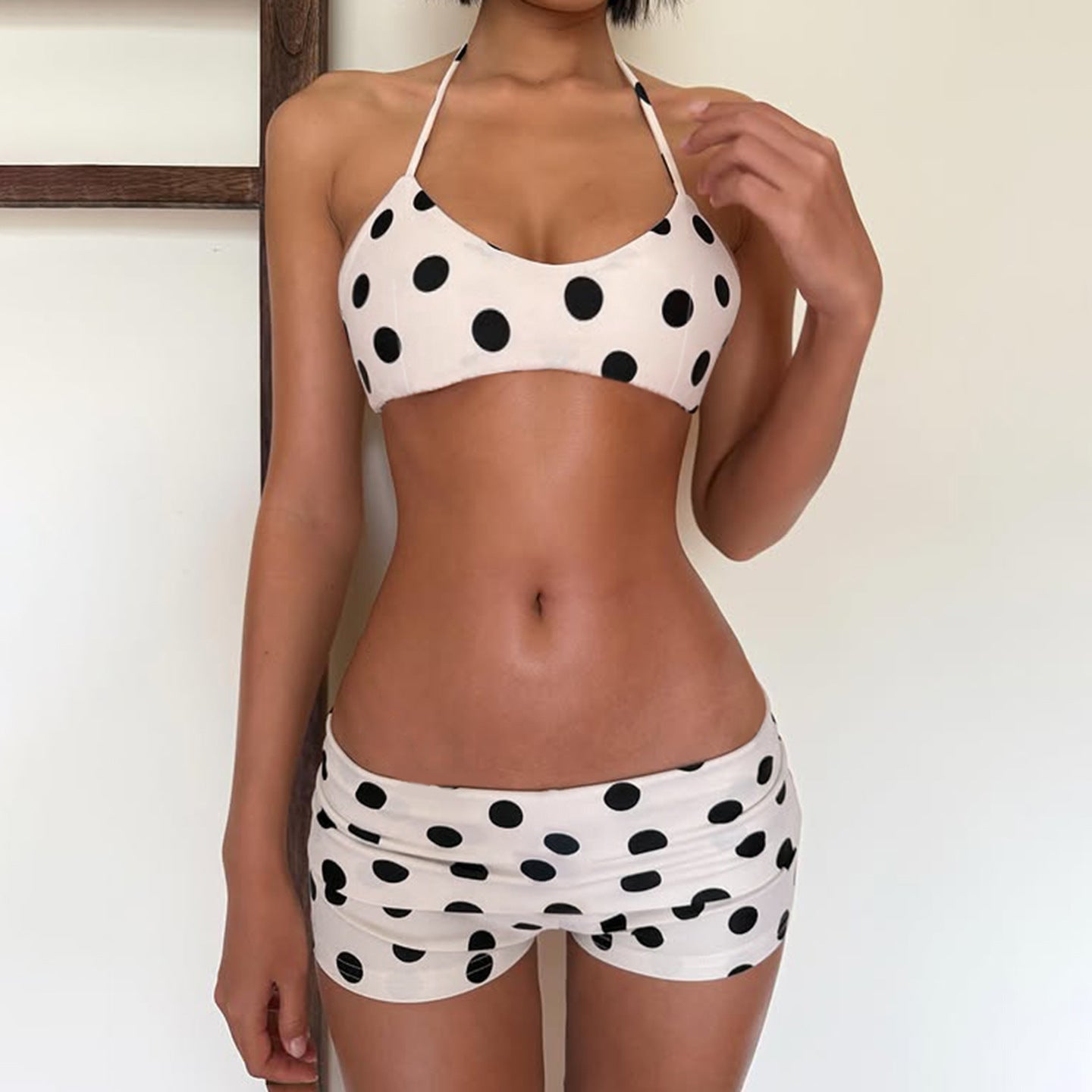 Sexy Bikini Set Polka Dot Halterneck Vest Waist Shorts Two Piece Sets