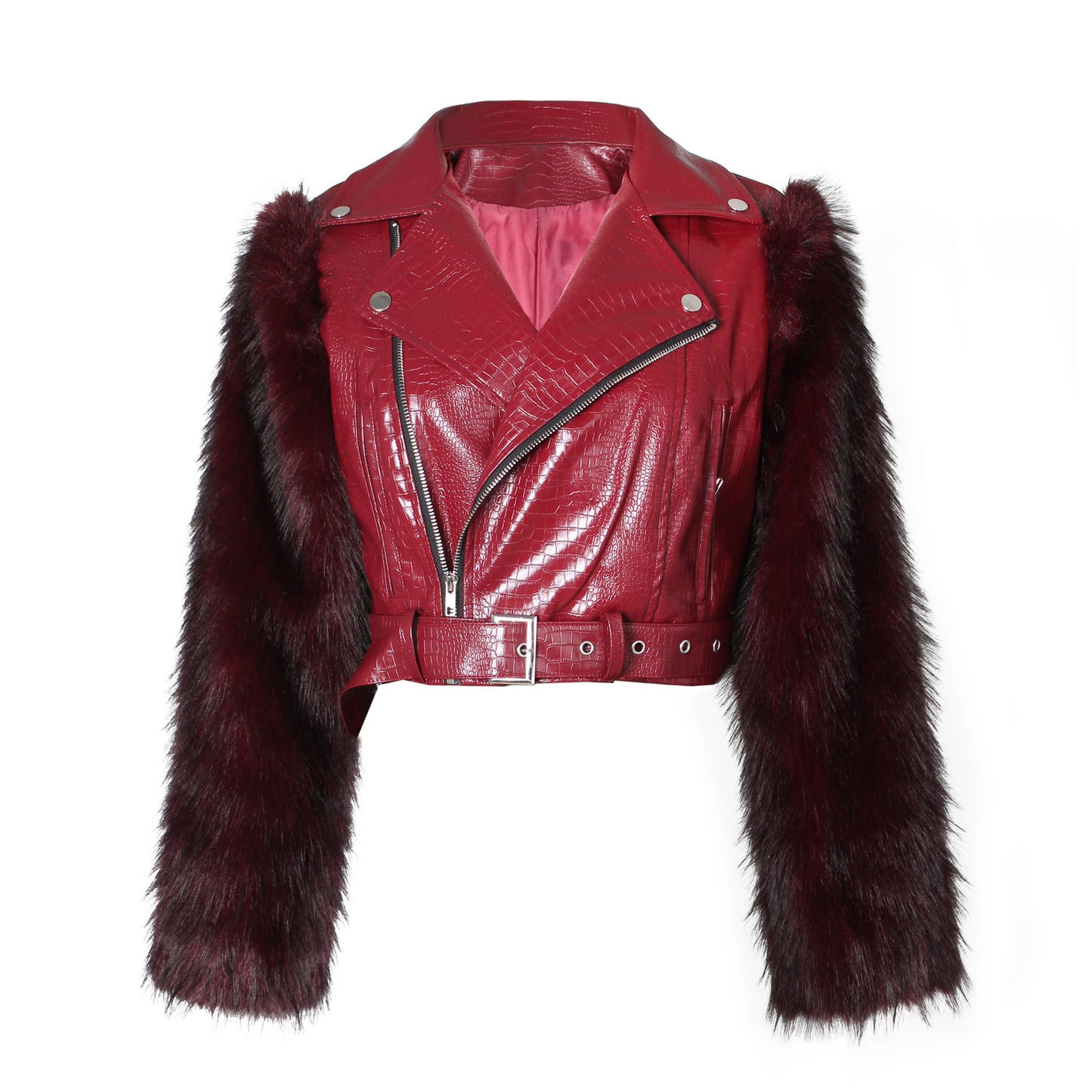 Stitching Fur Motorcycle Jacket Faux Leather Jacket Street Warm Top